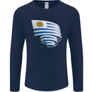 Curled Uruguay Flag Uruguayan Day Football Mens Long Sleeve T-Shirt Navy Blue