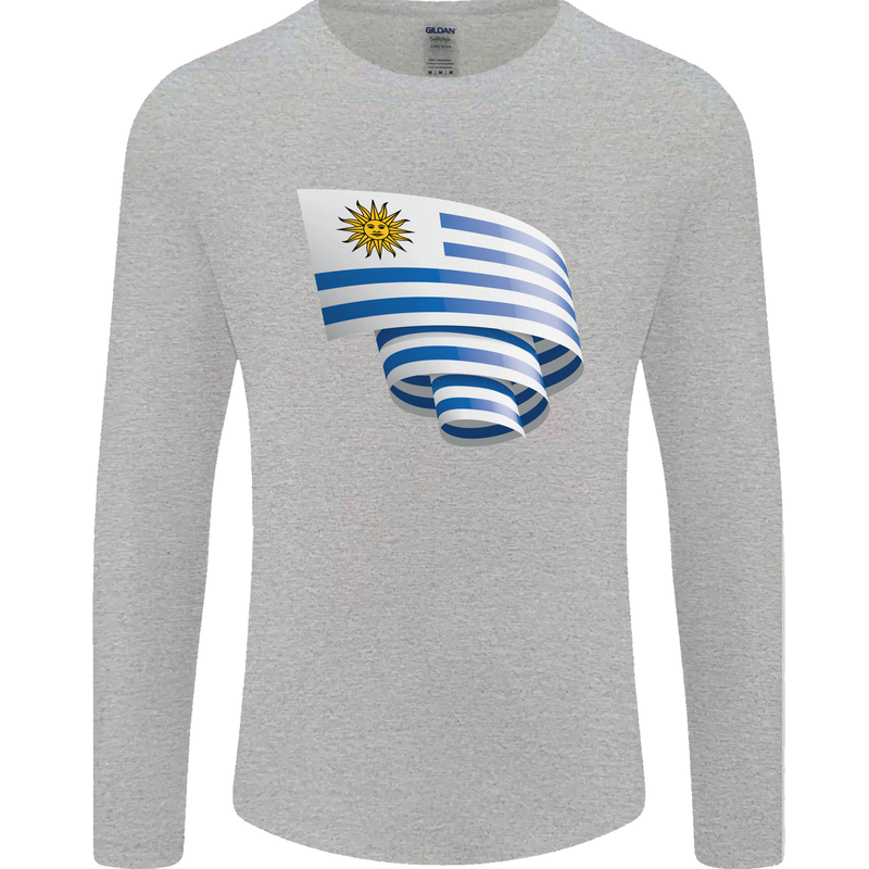 Curled Uruguay Flag Uruguayan Day Football Mens Long Sleeve T-Shirt Sports Grey
