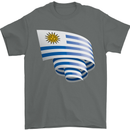 Curled Uruguay Flag Uruguayan Day Football Mens T-Shirt 100% Cotton Charcoal