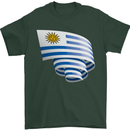 Curled Uruguay Flag Uruguayan Day Football Mens T-Shirt 100% Cotton Forest Green