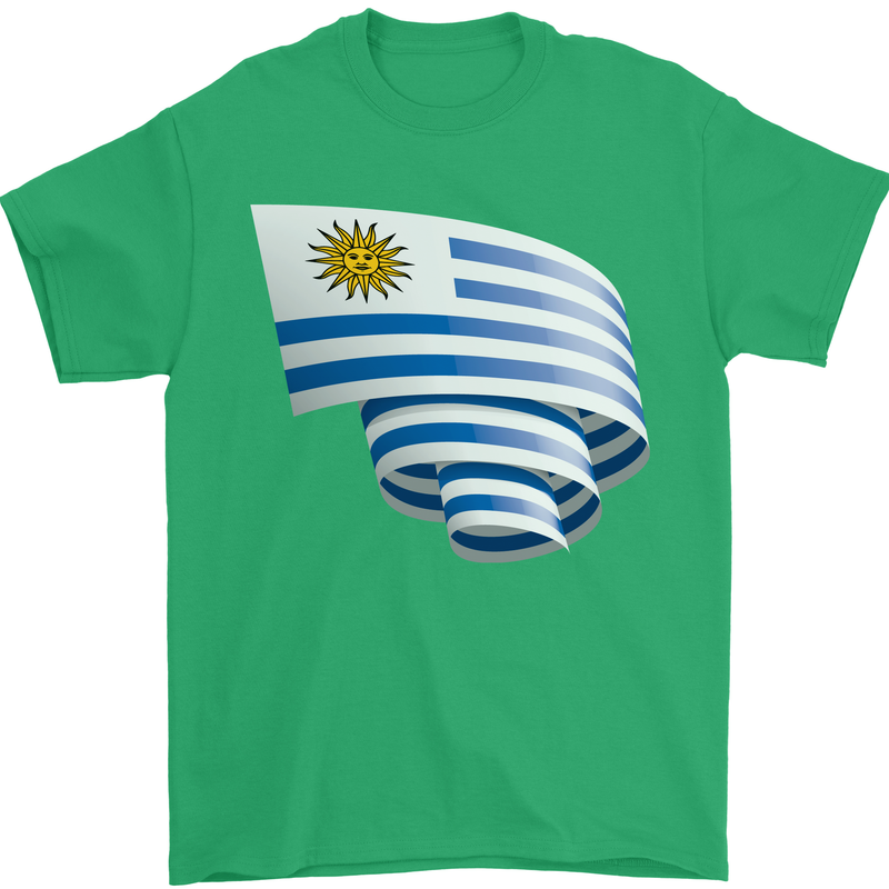 Curled Uruguay Flag Uruguayan Day Football Mens T-Shirt 100% Cotton Irish Green