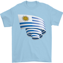 Curled Uruguay Flag Uruguayan Day Football Mens T-Shirt 100% Cotton Light Blue
