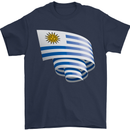 Curled Uruguay Flag Uruguayan Day Football Mens T-Shirt 100% Cotton Navy Blue