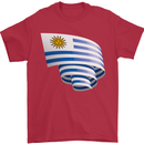 Curled Uruguay Flag Uruguayan Day Football Mens T-Shirt 100% Cotton Red