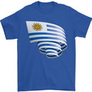 Curled Uruguay Flag Uruguayan Day Football Mens T-Shirt 100% Cotton Royal Blue