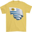Curled Uruguay Flag Uruguayan Day Football Mens T-Shirt 100% Cotton Yellow