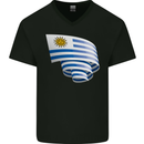 Curled Uruguay Flag Uruguayan Day Football Mens V-Neck Cotton T-Shirt Black