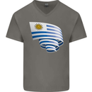 Curled Uruguay Flag Uruguayan Day Football Mens V-Neck Cotton T-Shirt Charcoal