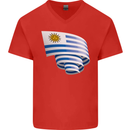 Curled Uruguay Flag Uruguayan Day Football Mens V-Neck Cotton T-Shirt Red
