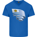 Curled Uruguay Flag Uruguayan Day Football Mens V-Neck Cotton T-Shirt Royal Blue