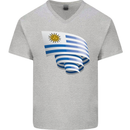 Curled Uruguay Flag Uruguayan Day Football Mens V-Neck Cotton T-Shirt Sports Grey