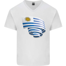 Curled Uruguay Flag Uruguayan Day Football Mens V-Neck Cotton T-Shirt White