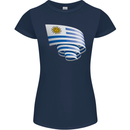 Curled Uruguay Flag Uruguayan Day Football Womens Petite Cut T-Shirt Navy Blue