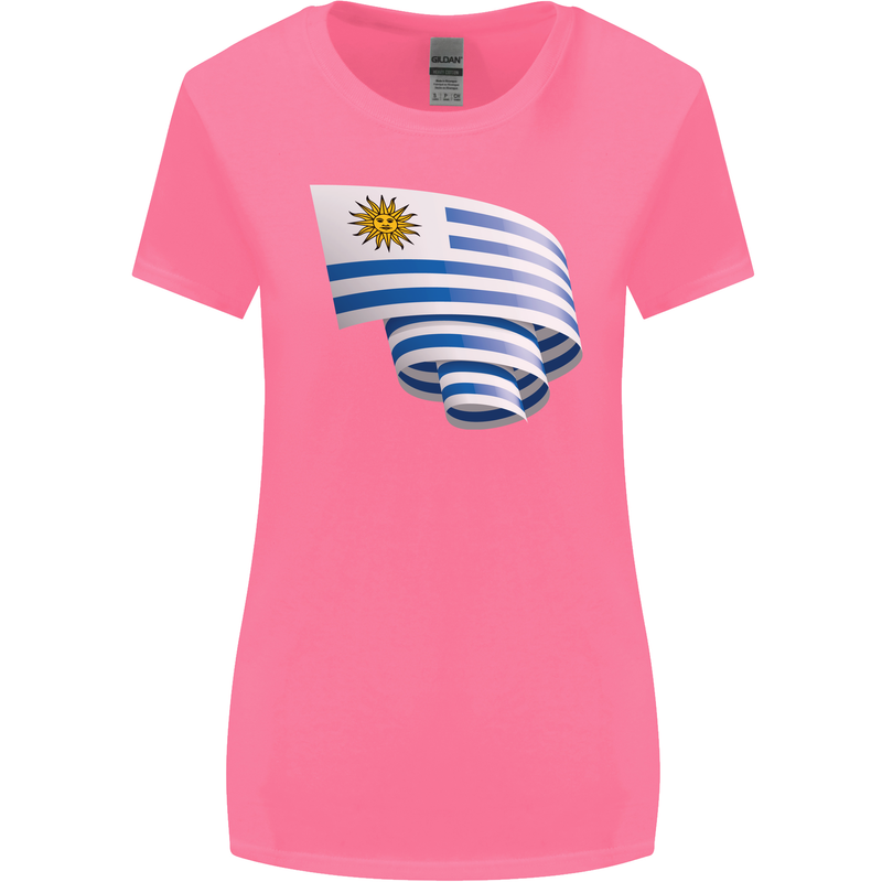 Curled Uruguay Flag Uruguayan Day Football Womens Wider Cut T-Shirt Azalea