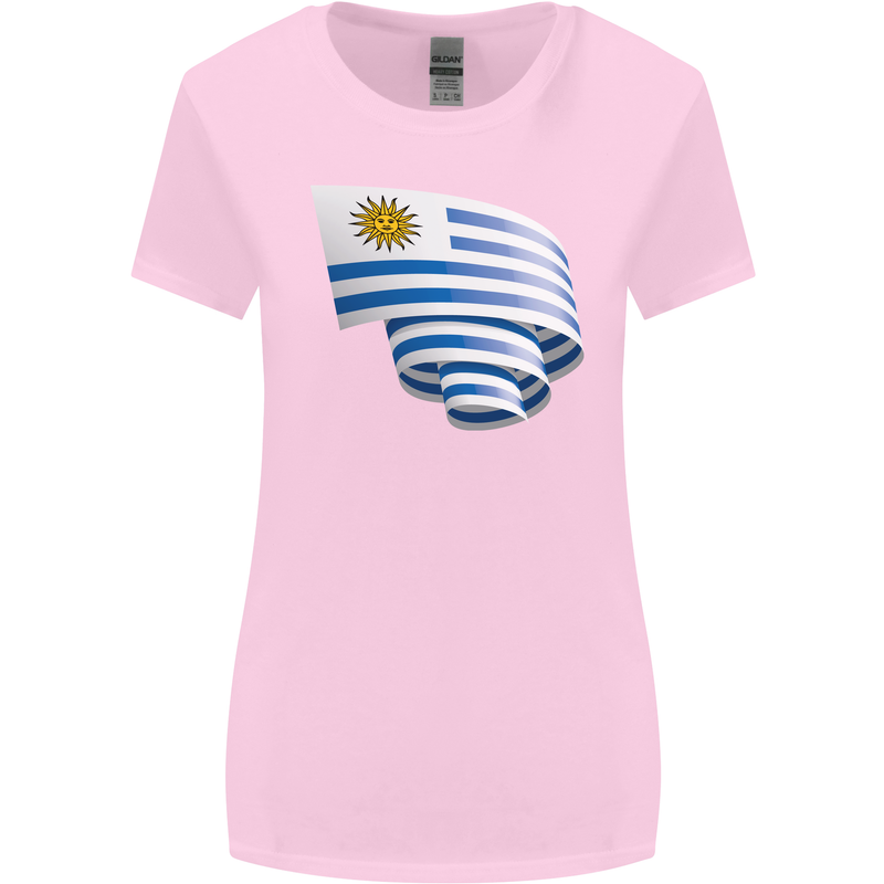 Curled Uruguay Flag Uruguayan Day Football Womens Wider Cut T-Shirt Light Pink