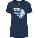 Curled Uruguay Flag Uruguayan Day Football Womens Wider Cut T-Shirt Navy Blue