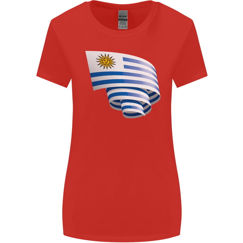 Curled Uruguay Flag Uruguayan Day Football Womens Wider Cut T-Shirt Red