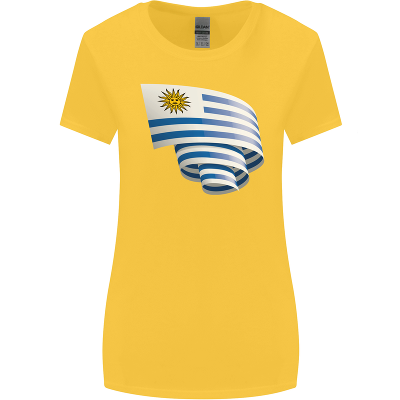 Curled Uruguay Flag Uruguayan Day Football Womens Wider Cut T-Shirt Yellow
