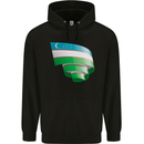 Curled Uzbekistan Flag Ukbek Day Football Childrens Kids Hoodie Black