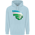 Curled Uzbekistan Flag Ukbek Day Football Childrens Kids Hoodie Light Blue