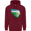 Curled Uzbekistan Flag Ukbek Day Football Childrens Kids Hoodie Maroon