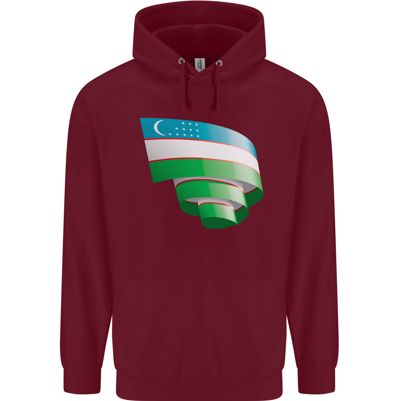 Curled Uzbekistan Flag Ukbek Day Football Childrens Kids Hoodie Maroon