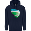 Curled Uzbekistan Flag Ukbek Day Football Childrens Kids Hoodie Navy Blue