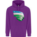 Curled Uzbekistan Flag Ukbek Day Football Childrens Kids Hoodie Purple