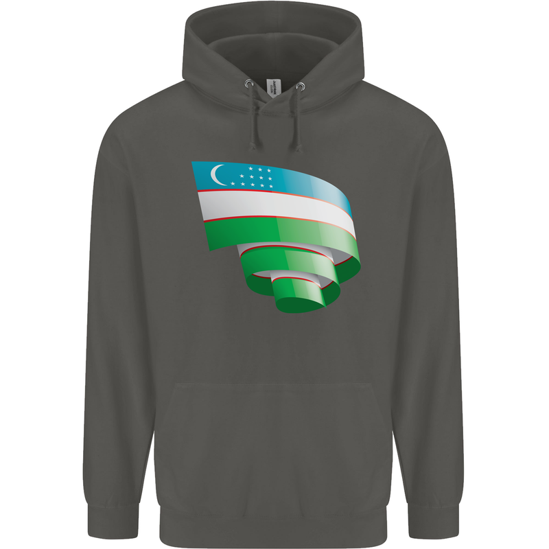 Curled Uzbekistan Flag Ukbek Day Football Childrens Kids Hoodie Storm Grey
