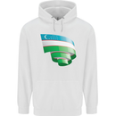 Curled Uzbekistan Flag Ukbek Day Football Childrens Kids Hoodie White
