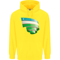 Curled Uzbekistan Flag Ukbek Day Football Childrens Kids Hoodie Yellow