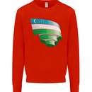 Curled Uzbekistan Flag Ukbek Day Football Kids Sweatshirt Jumper Bright Red