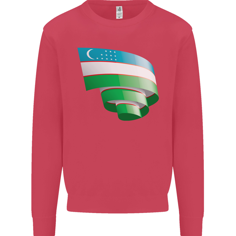 Curled Uzbekistan Flag Ukbek Day Football Kids Sweatshirt Jumper Heliconia