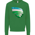 Curled Uzbekistan Flag Ukbek Day Football Kids Sweatshirt Jumper Irish Green