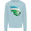 Curled Uzbekistan Flag Ukbek Day Football Kids Sweatshirt Jumper Light Blue