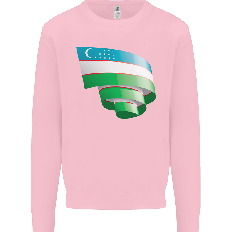 Curled Uzbekistan Flag Ukbek Day Football Kids Sweatshirt Jumper Light Pink