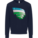 Curled Uzbekistan Flag Ukbek Day Football Kids Sweatshirt Jumper Navy Blue