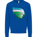 Curled Uzbekistan Flag Ukbek Day Football Kids Sweatshirt Jumper Royal Blue
