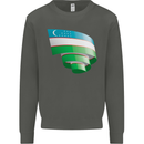 Curled Uzbekistan Flag Ukbek Day Football Kids Sweatshirt Jumper Storm Grey
