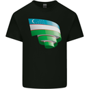 Curled Uzbekistan Flag Ukbek Day Football Kids T-Shirt Childrens Black