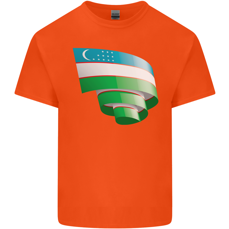 Curled Uzbekistan Flag Ukbek Day Football Kids T-Shirt Childrens Orange