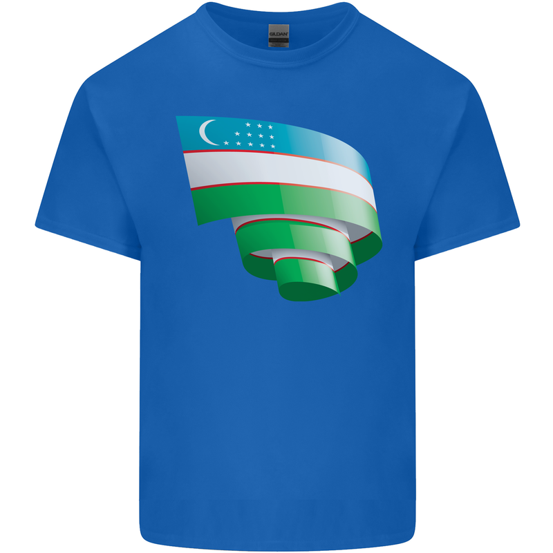Curled Uzbekistan Flag Ukbek Day Football Kids T-Shirt Childrens Royal Blue