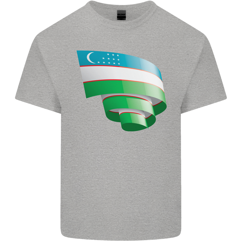 Curled Uzbekistan Flag Ukbek Day Football Kids T-Shirt Childrens Sports Grey