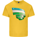 Curled Uzbekistan Flag Ukbek Day Football Kids T-Shirt Childrens Yellow