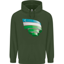 Curled Uzbekistan Flag Ukbek Day Football Mens 80% Cotton Hoodie Forest Green
