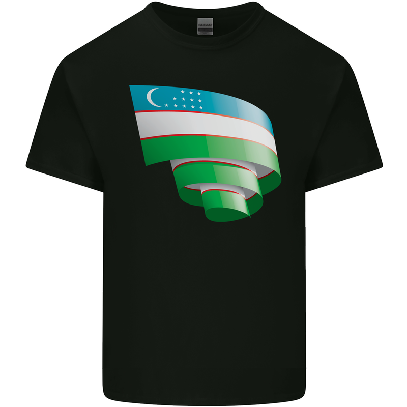 Curled Uzbekistan Flag Ukbek Day Football Mens Cotton T-Shirt Tee Top Black