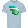 Curled Uzbekistan Flag Ukbek Day Football Mens Cotton T-Shirt Tee Top Light Blue