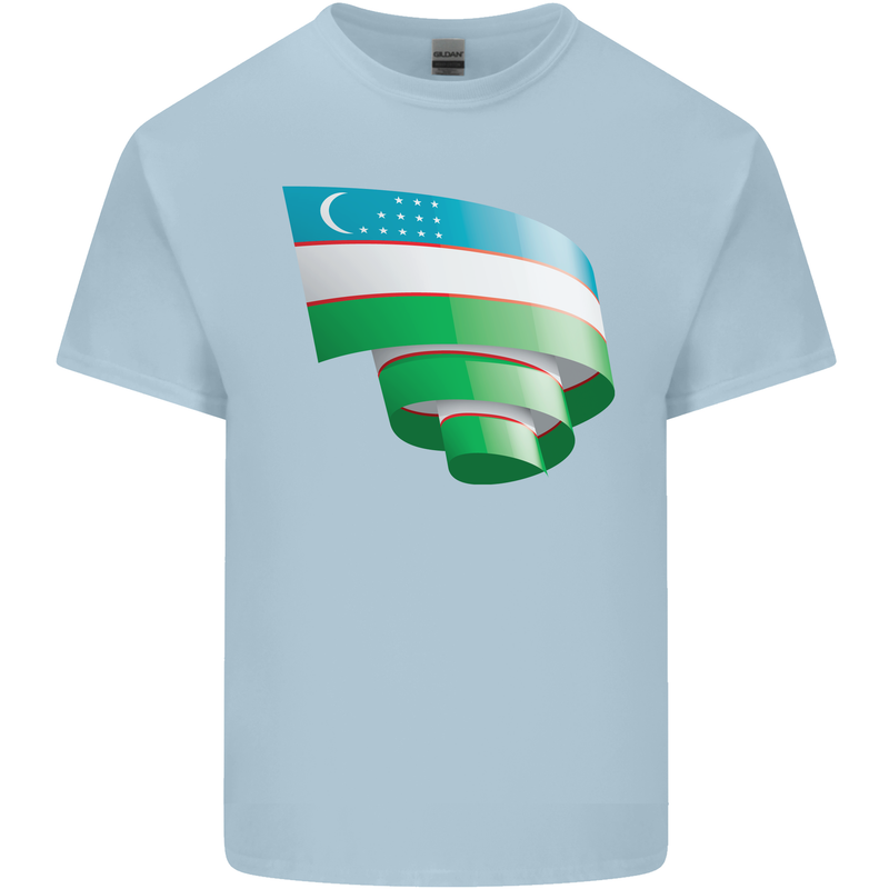 Curled Uzbekistan Flag Ukbek Day Football Mens Cotton T-Shirt Tee Top Light Blue