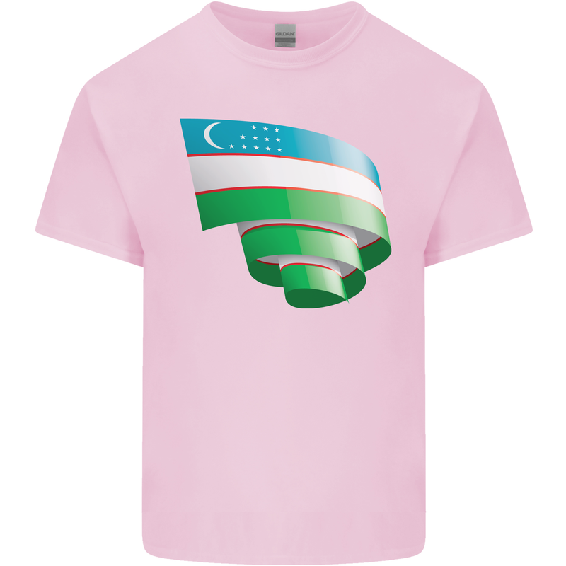 Curled Uzbekistan Flag Ukbek Day Football Mens Cotton T-Shirt Tee Top Light Pink