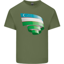 Curled Uzbekistan Flag Ukbek Day Football Mens Cotton T-Shirt Tee Top Military Green